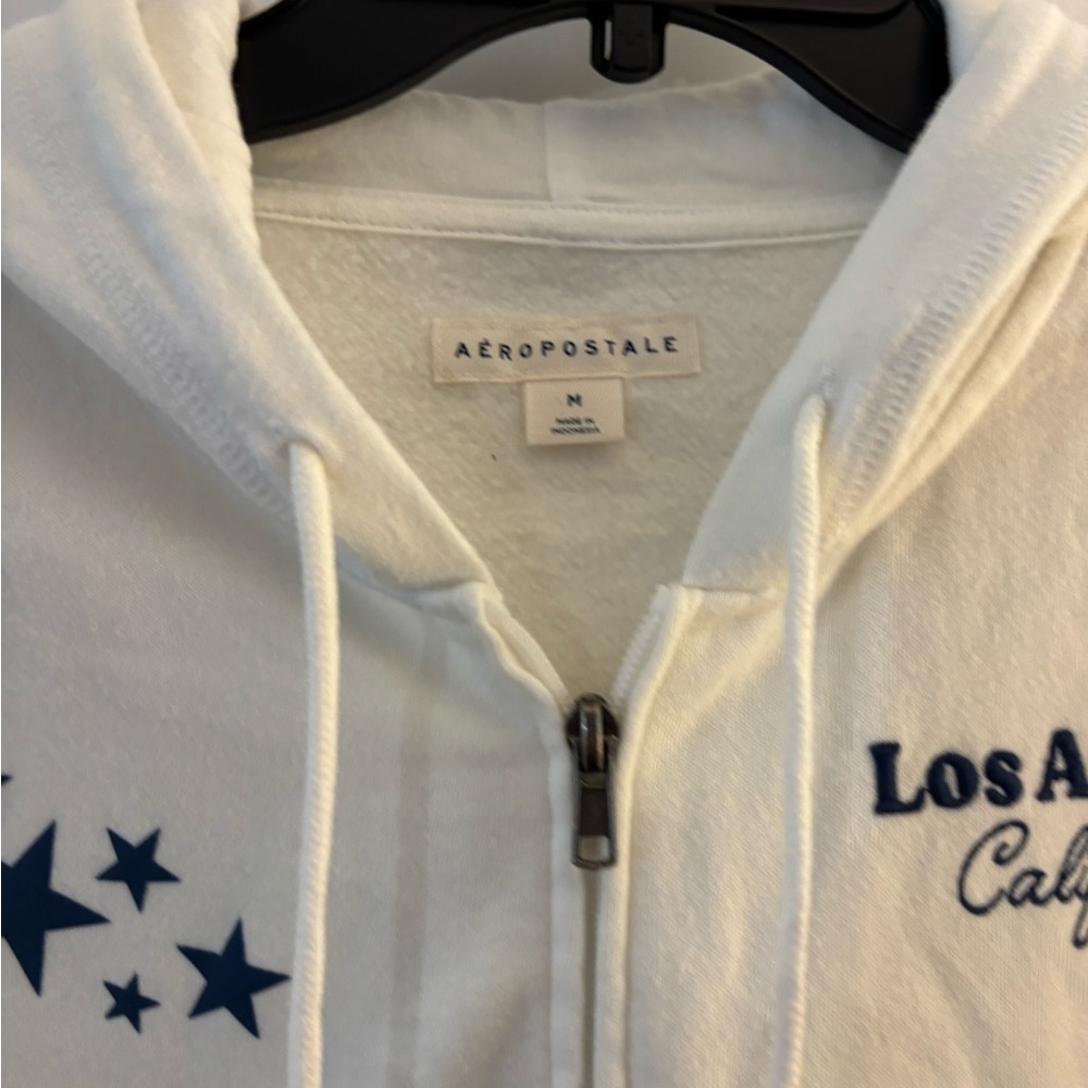 Aeropostale Los Angeles California Cream Zip Hoodie with Navy Star Accents Sz  M - Picture 3 of 6